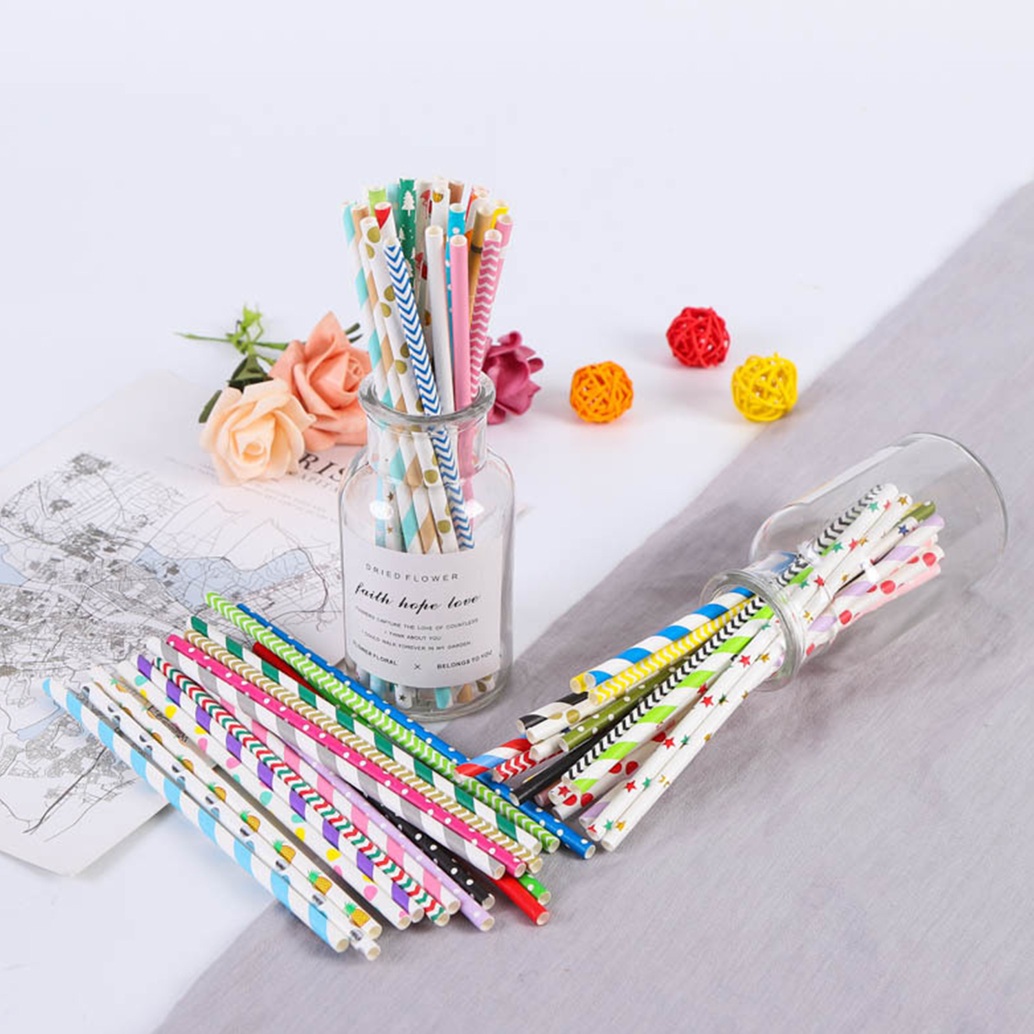 Paper Straw Color - Pajitas de papel desechables de colores