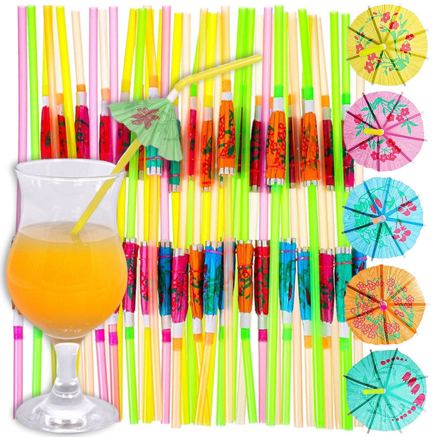 Paper Straw Color - Pajitas coloridas para beber con sombrilla