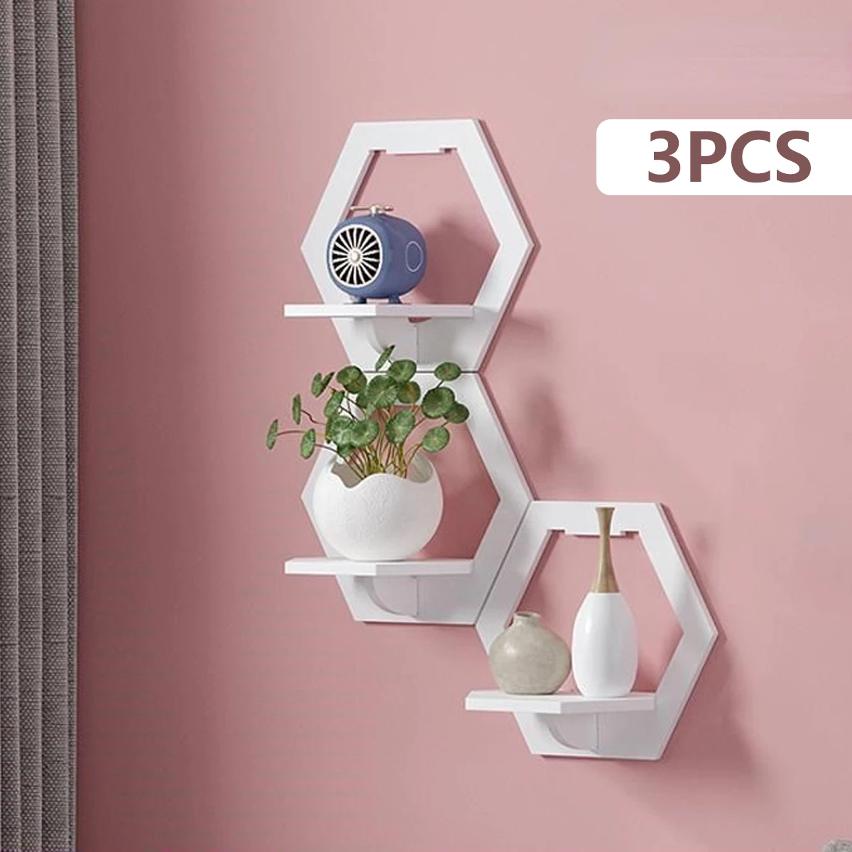Flower Wall Panel - Estante de pared hexagonal sin perforaciones,
