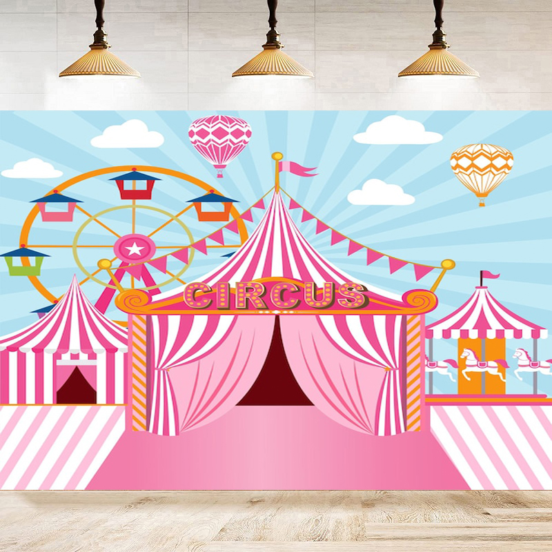 Dessert Table Backdrop - Fondo de fotografía de circo rosa,
