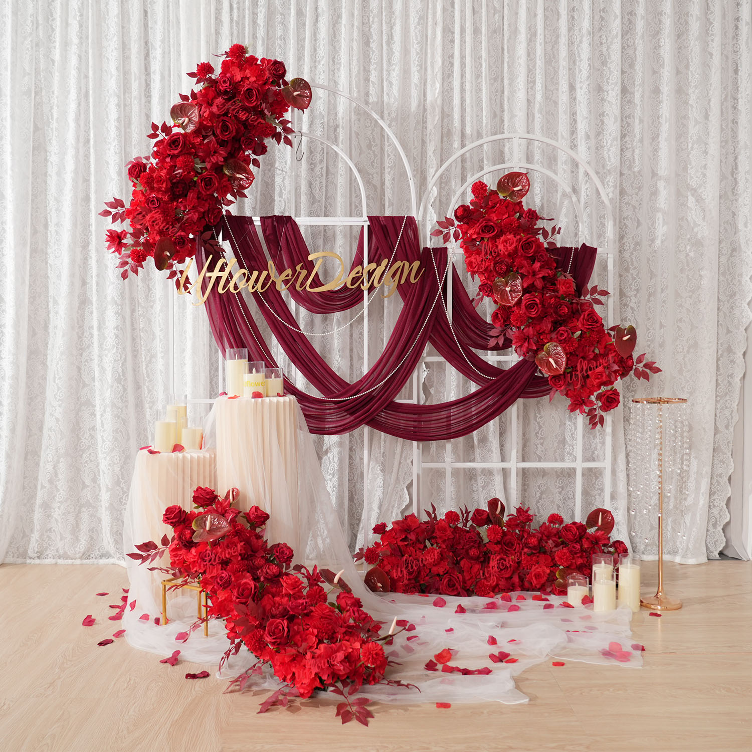 Flower Wall Panel - Uflower fila de flores rojas arco