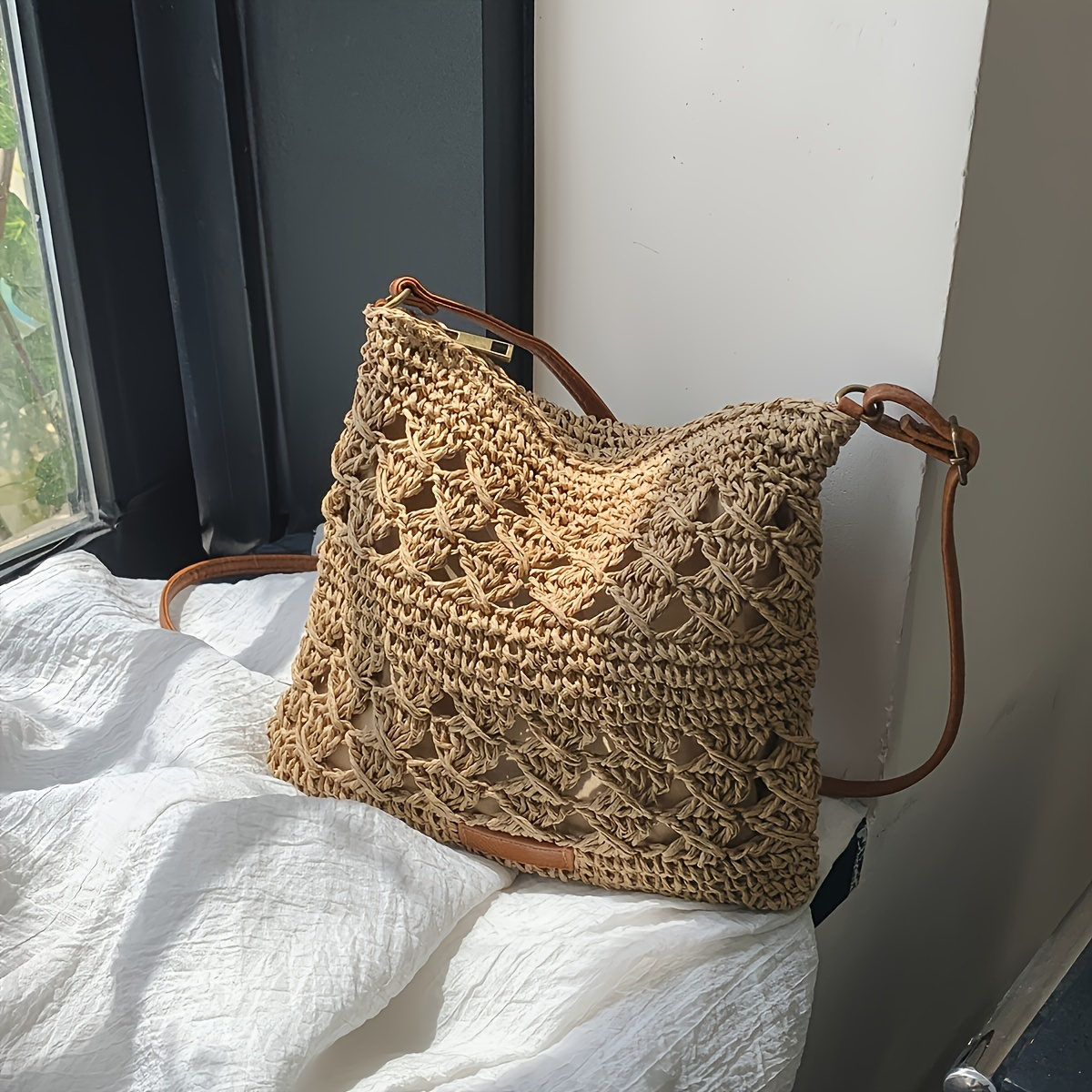 Paper Straw Color - Bolso cruzado elegante de paja de