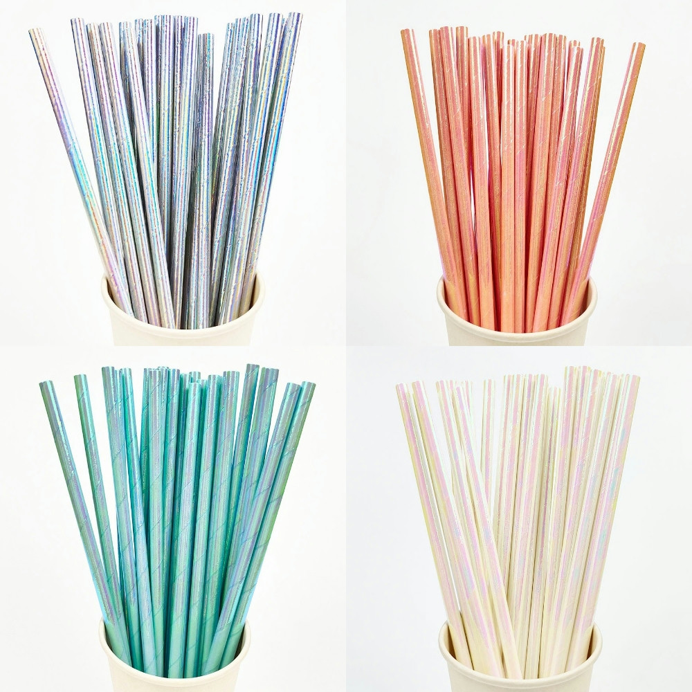 Paper Straw Color - Pajitas de papel bronce nacarado de