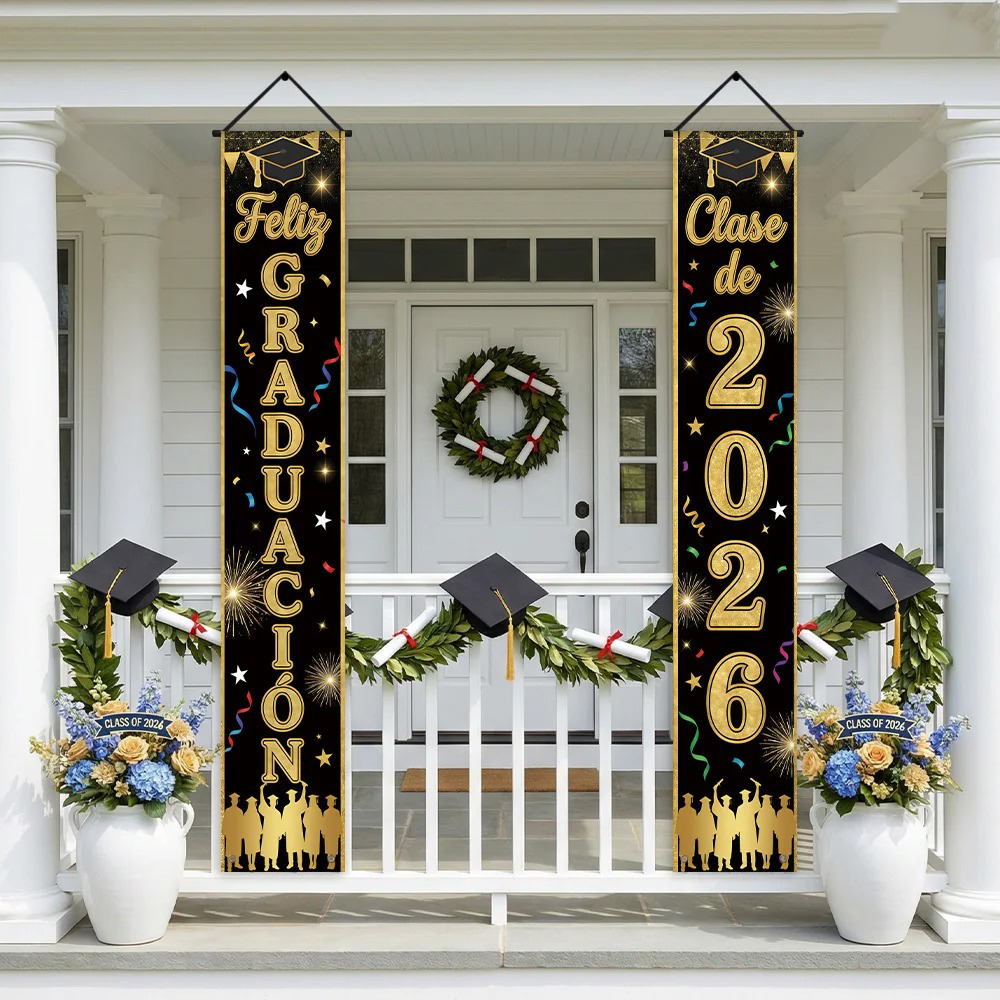 Party Banner Gold - Feliz Graduación, Clase de 2026, Pancarta