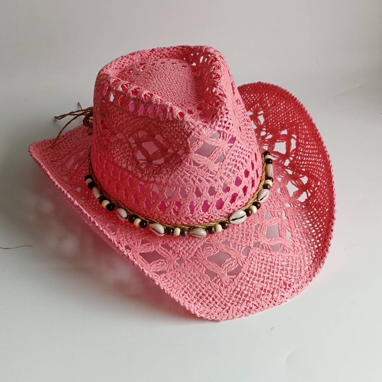Paper Straw Color - Sombrero vaquero rosa de paja, sombrero