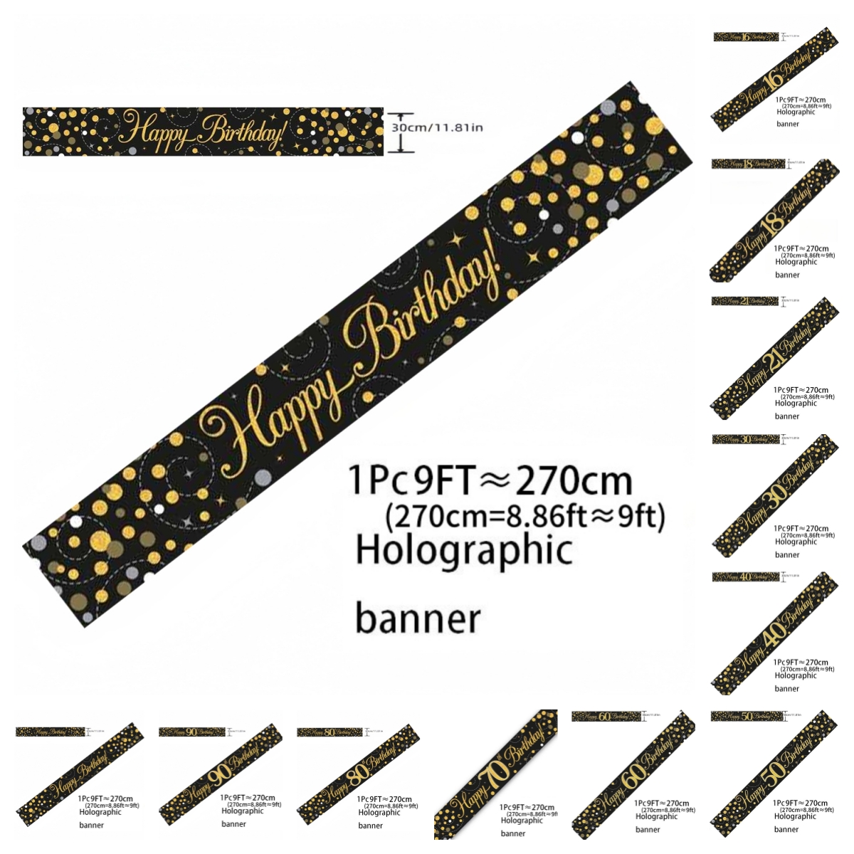 Party Banner Gold - Guirnalda Holográfica Negra y Dorada para