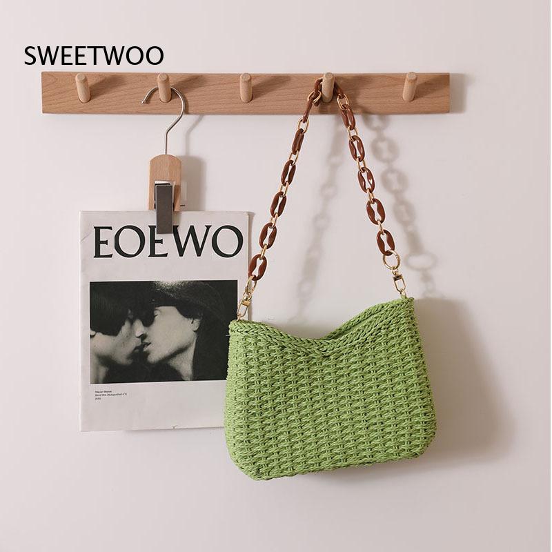 Bolso de Hombro de Paja Tejida - Paper Straw Color reseña y precio