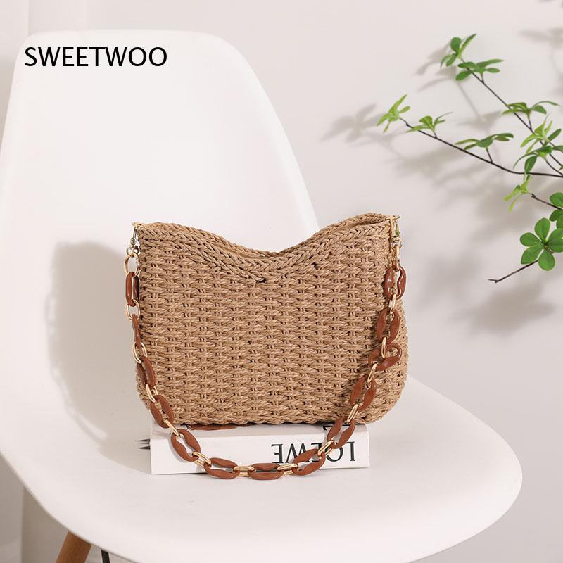 Bolso de Hombro de Paja Tejida - Paper Straw Color reseña y precio