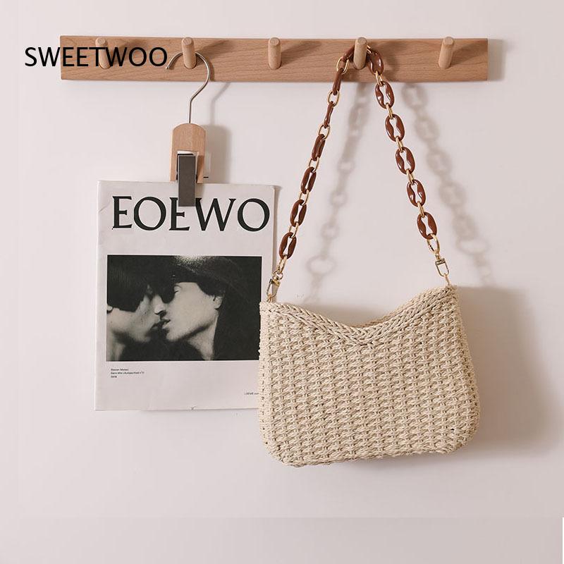 Bolso de Hombro de Paja Tejida - Paper Straw Color reseña y precio