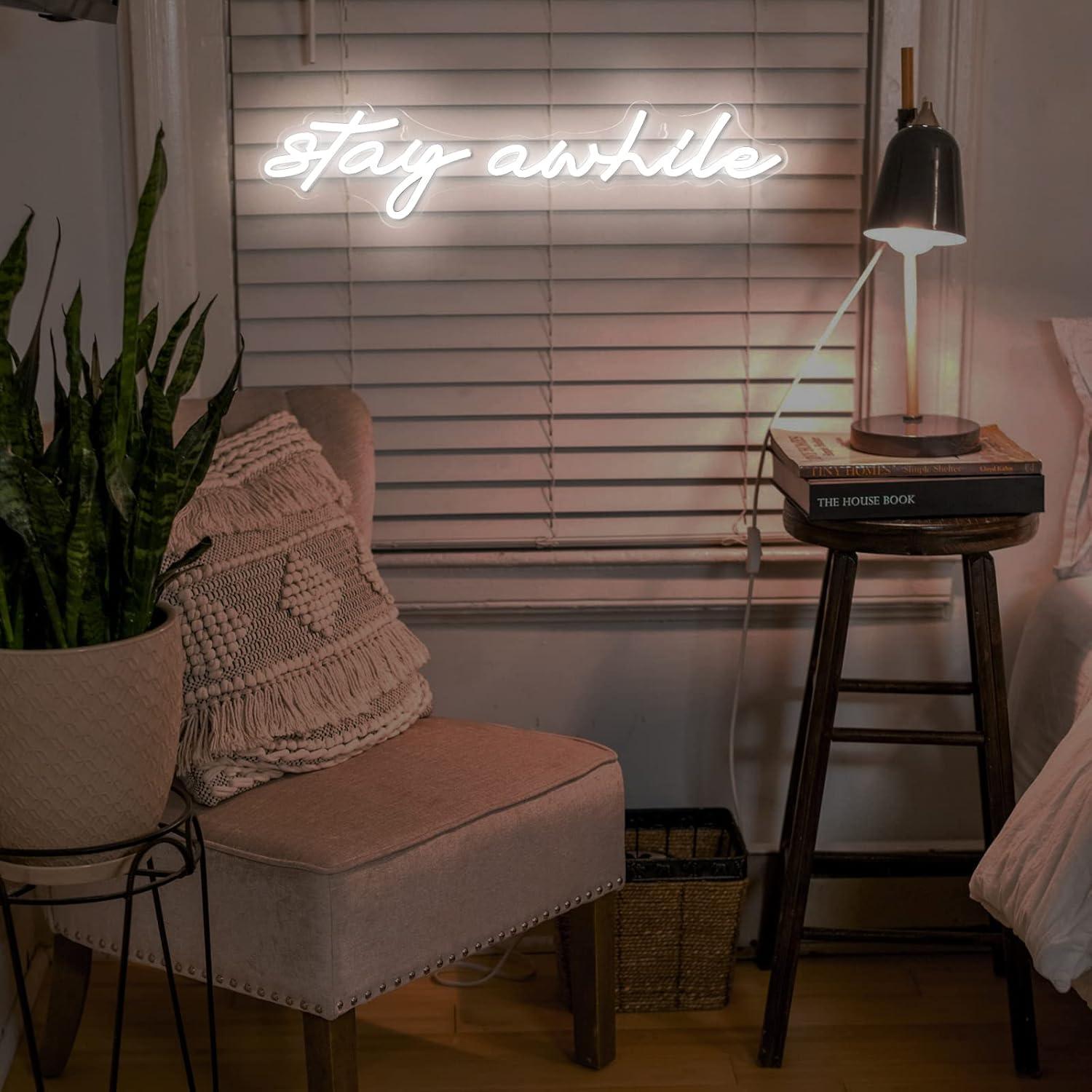 Letreros de Neón 'Stay Awhile' - Neon Sign Party reseña y precio