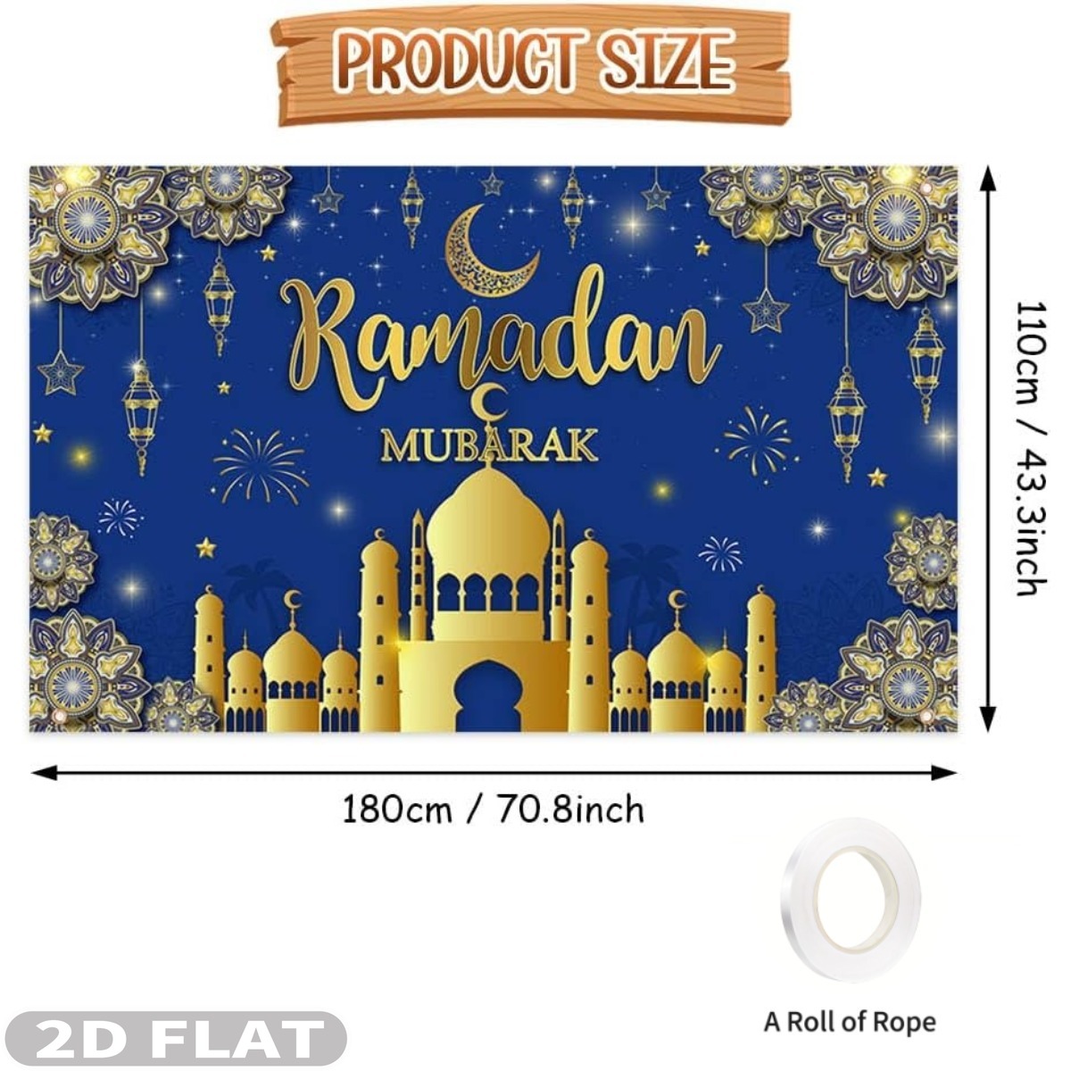 2D PLANO 1 pieza Ramadán Mubar - Party Banner Gold reseña y precio