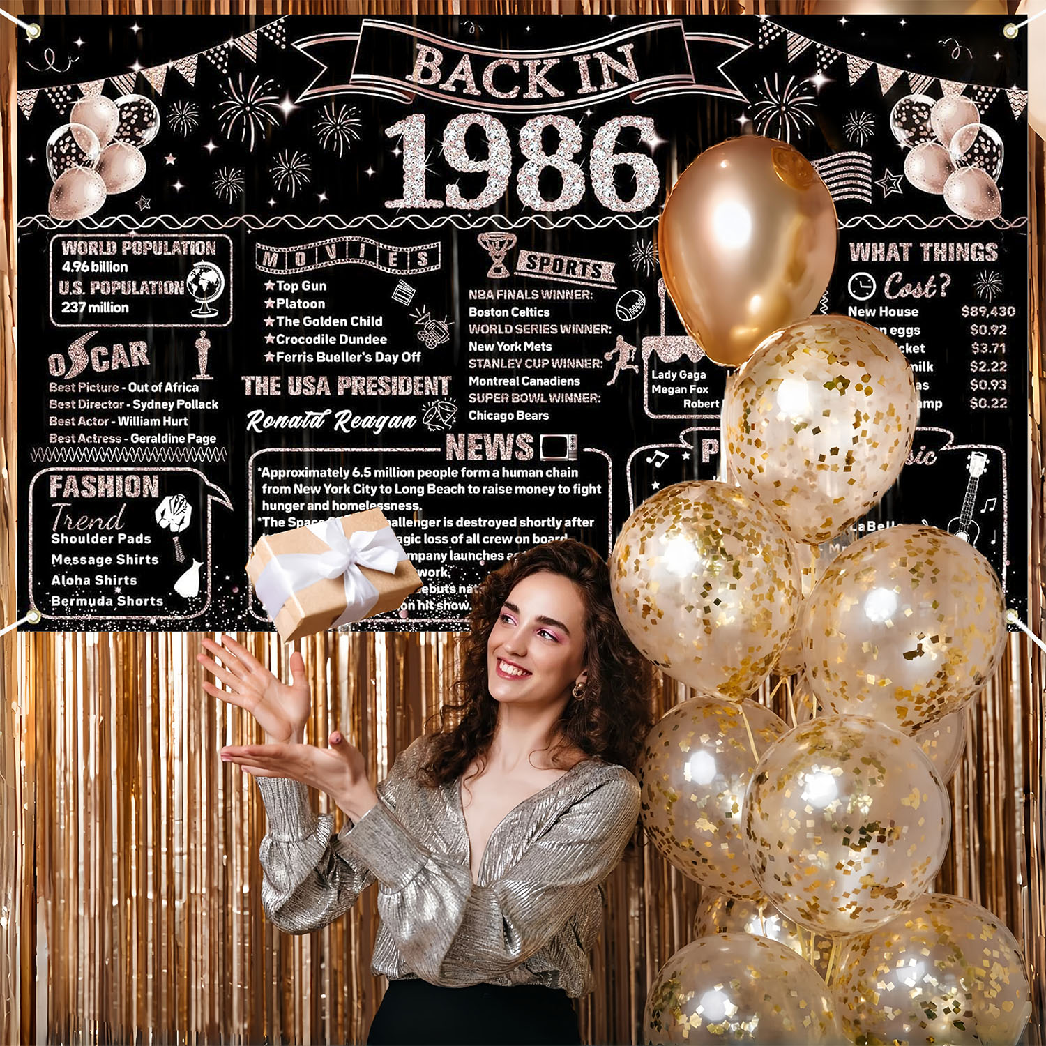 Decoraciones de 40 cumpleaños  - Party Banner Gold reseña y precio
